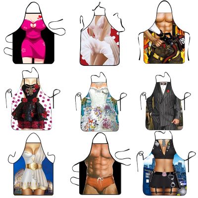 Funny Kitchen Aprons Digital Printed Dinner Party Gifts Baking Couple Personality Creative Novelty Pattern Antifouling Cooking Aprons