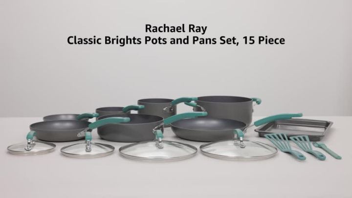 Rachael Ray Classic Brights Hard Anodized Nonstick Cookware Pots and Pans  Set, 15 Piece - Agave Blue