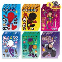 6/12Sheets Disney Marvel Puzzle Stickers Make-a-Face Spiderman and His Amazing Friends DIY Assemble Toys Jigsaw Kids Party Gifts Stickers