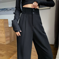 Feiernan Straight Women Pants Black High Waisted Trousers Baggies Full Length Office Ladies Work Gray Vintage Wide Leg Bottoms