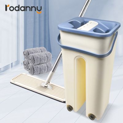 Rodanny Magic Mops ทำความสะอาดพื้นฟรี Hand Mop แฮนด์ฟรี Squeeze Mop พร้อมถัง Flat Mop Drop Shipping Home Kitchen Tool