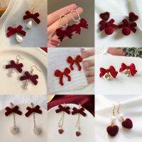 【HOT】 Bow Drop Earring Temperament Flocking New Year Jewelry