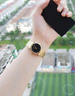 đồng hồ nữ halei dây vàng mặt đen,HLS504M,chống nước ,chống xước tốt thumbnail