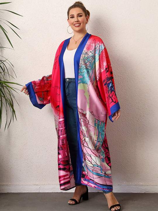 astrid-ขนาดพิเศษเสื้อคาร์ดิแกน-kimono-ด้านหน้าสำหรับผู้หญิงแบบเปิดแจ็กเก็ตญี่ปุ่นเข็มขัดพิมพ์ลายกราฟิก-dk818ชุดเดรสสตรีเสื้อคลุมกิโมโนยาว
