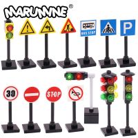 Marumine Traffic Road Sign Light Lamp MOC Block Brick Parts City Street View Building Accessories Barrier Speed Limit Warning Nails  Screws Fasteners