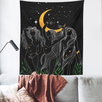 Moon girl Tapestry Wall Hanging Psychedelic woman Art Tapestries Moon Phase black Decoration Home Hippie Girls Dorm Room Decor