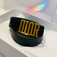 M.IEW DIOR เข็มขัดตัวอักษร ดิออร์ 3cm หนังวัวสีดำเรียบ