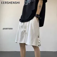 EERSHENSHI กางเกงขาสั้นแนวสตรีทสไตล์ใหม่กางเกงห้าจุดทรงหลวมมีกระดุมระดับสูงสำหรับผู้ชาย