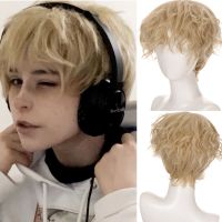 Aosiwig Synthetic Short Male Wig Synthetic Blonde Natural False Fake Straight Hair With Bangs Cosplay Anime Daily Wigs For Men