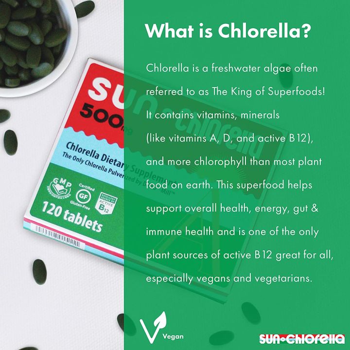 ผลิตภัณฑ์เสริมอาหาร-คลอเรลล่า-sun-chlorella-a-500-mg-120-tablets-สุดยอดอาหารจากธรรมชาติ