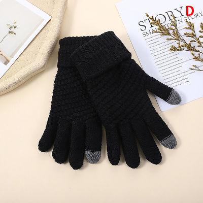 Laogeliang ถุงมือถักไหมพรมสำหรับผู้ชายถุงมือขนสัตว์สีพื้นสำหรับฤดูใบไม้ร่วงฤดูหนาว