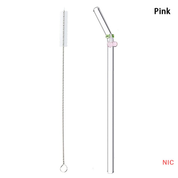 Cheap Transparent Drinking Straws Reusable Tea Coffee Straw Cute Colored Cherry  Glass Straws Bar Tool