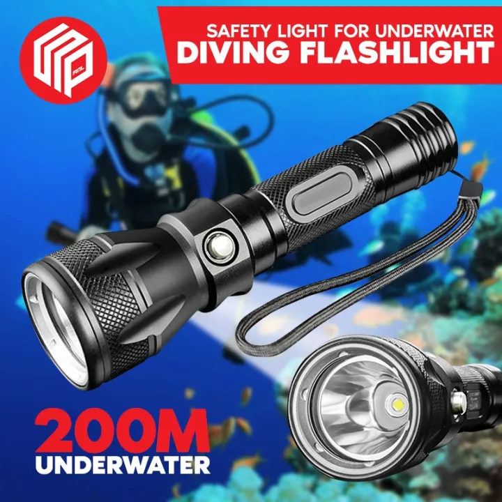 New Scuba Diving Flashlight 200M Waterproof Underwater Torch Bright LED