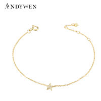 ANDYWEN 2020 New 925 Sterling Silver Gold Starry Sky Spakle Star Linked CZ Zircon Chain celet Women Fine Jewelry Luxury