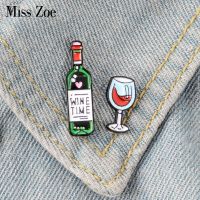 ❆✌  2pcs/set WINE TIME Wine and Glass Enamel pin brooches Lapel Pin Badge Cartoon Jewelry for Lovers friends