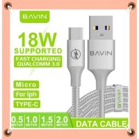 【Taotao Electronics】 |Bavin CB201 2.4A 0.5/1/1.5ม./2ม. สายสายถักไนลอนสายเคเบิลข้อมูลสายชาร์จเร็วชนิดไมโคร IPh