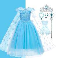 Girl Elsa Dress Kids Blue Snowflake Princess Dress Children Christmas Carnival Costume Fancy Baby Girl Princess Dress 3-10 Years