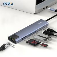 MZX 7-In-1 DP 8K 60Hz 4K แท่นวางมือถือ USB Type C อะแดปเตอร์ตัวรวมช่องสัญญาณฮับตัวขยายแท่นการ์ดความจำแล็ปท็อป PC เครื่องอ่านการ์ด