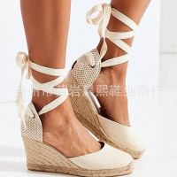 2023 Womens Espadrille Ankle Strap Sandals Comfortable Slippers Ladies Womens Casual Shoes Breathable Flax Hemp Canvas Pumps