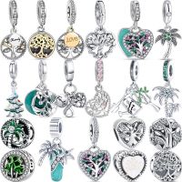 100% 925 Solid Silver Green Tree Style Love Eternal Pendant Luxury Family Beads Fit Original Pandora Charms Bracelet DIY Jewelry