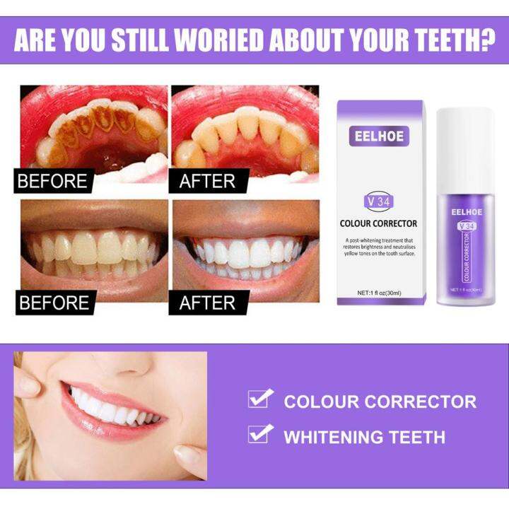 v34-colour-corrector-teeth-whitening-cream-toothpaste-30ml-remove-plaque-stains-care-toothpaste-freshen-breath-clean-yellow-tooth-dental-enamel-care-paste