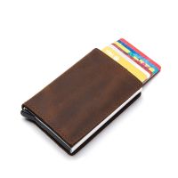 ZOVYVOL 2023 New Genuine Leather RFID Card Holder Card Case Clutch Pop-up Wallet Genuine Leather Aluminum Box Slim Smart Wallets