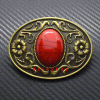 หัวเข็มขัด Metal Belt Buckle Resin stones Turquoise Oval เวสเทิร์นคาวบอย ลายหินแดงเข้มสวยงาม เลือกเฉพาะหัวเข็มขัดหรือพร้อมสาย เข็มขัดกว้าง 4cm  (K#174)