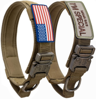 Tactical Dog Collar with USA American Flag - Military Thick Handle Heavy Duty Nylon K9 Adjustable Metal Buckle