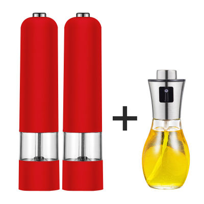 Multicolor Electric pepper grinder Stainless Steel Pepper Mill Salt Shaker and Glass spray bottle Olive oil bottle Spice tools