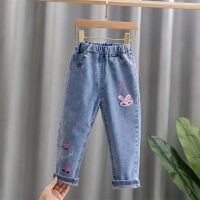 Spring Summer Fall Fashion Girls Jeans Kids Denim Trousers Children Elastic Waist Bottoms Girl Slim Pants Clothing 1-5 years