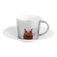 Coffee Mug and Saucer Set European Ceramic Mug Creative Panda Owl Animal Vacuum Titanium Mirror Reflection Cup 230ML Mug