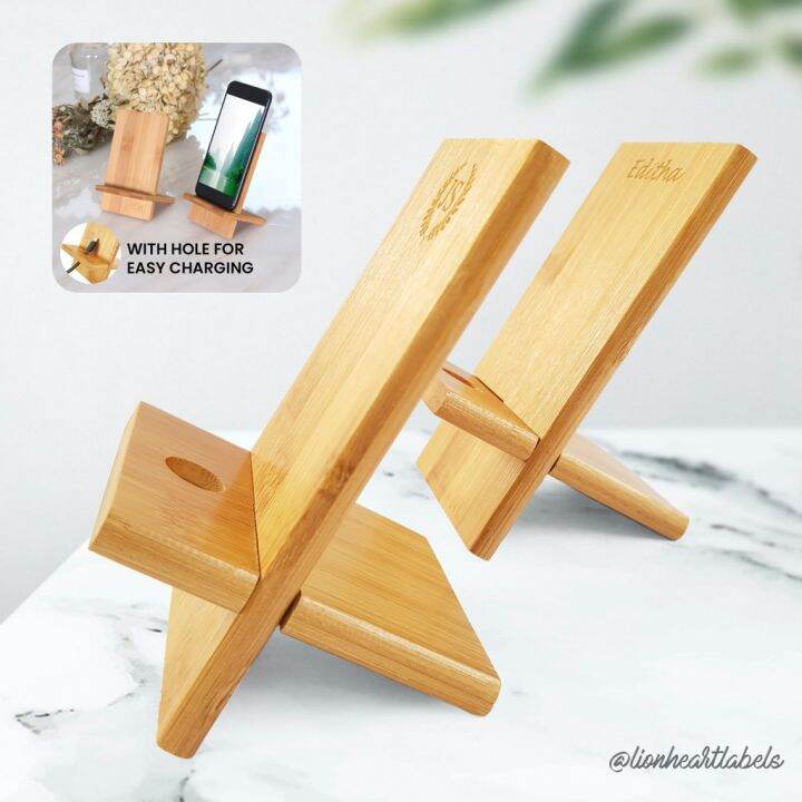 Personalized Bamboo Phone Stand With Charger Hole Dock 1 Piece