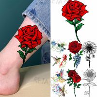 Colored Rose Fashion Feet Temporary Tattoos For Women Adult Hummingbird Sunflower Fake Tattoo Body Art Washable Tatoos Sticker Stickers