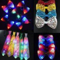 Unisex Shinning Bow LED Sequins Tie Flashing Light Up Stage Performance For Men Woman Bowknot Paillette Party Shiny Tie Gift