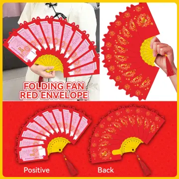 Chinese New Year Red Envelopes Fan Shape Hongbao Spring Festival Red  Pockets Best Wish Lucky Money Pockets Party Supplies