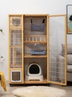 ❃ Cats dont cover household panoramic small family villa cat cage home house solid wood cabinet indoor Kitty cottages