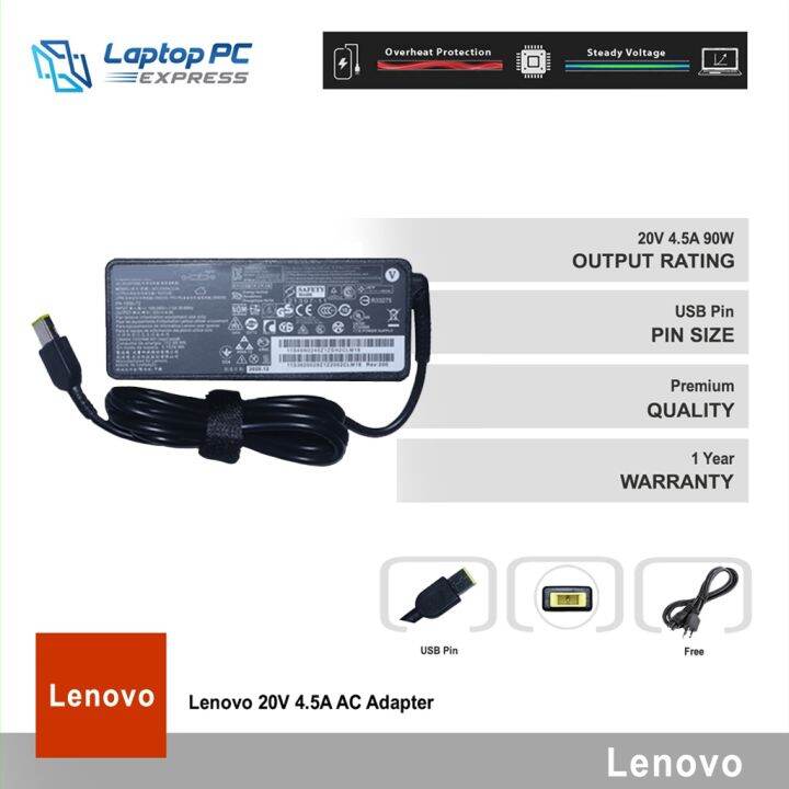 Lenovo Laptop Charger 20V 4.5A Flat Pin USB Type Compatible with Lenovo