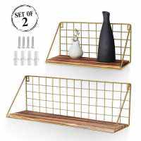 AGSIVO 2PCS Wooden&amp;Iron Wall Shelf Organizer Holder Kitchen Supplies Shef Metal Wall Hanging Shelves for Bathroom Household Item