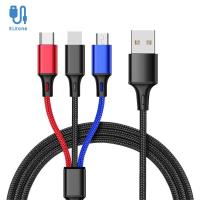 ELEONE สายไฟ USB ชาร์จแบตสำรองอเนกประสงค์สายข้อมูลไมโครยูเอสบีมือถือ USB มือถือสายที่ชาร์จความเร็วสูงค่าโทรศัพท์3 In1 USB สายดาต้าสายชาร์จ