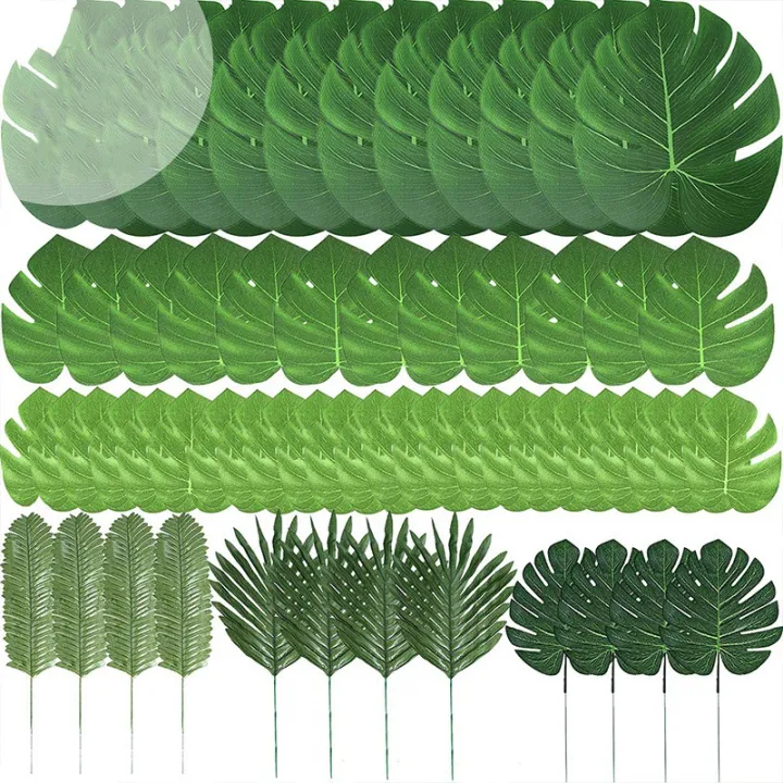 60 Pcs 6 Kinds Artificial Palm Leaves Tropical Plant Leaves Faux