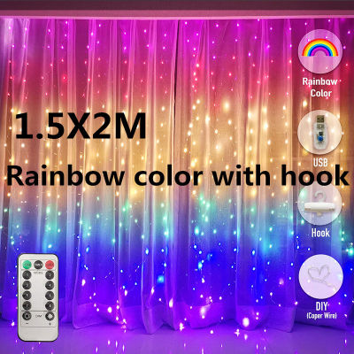 10X USB Rainbow Curtain String Light LED Garland Fairy Light For Holiday Party New Year Christmas Decoration Home Bedroom Lamp