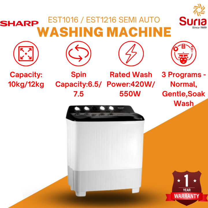 Sharp 10KG / 12KG Semi Auto High Quality Washing Machine / Washer Mesin