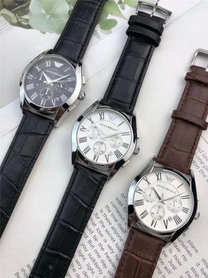 นาฬิกาข้อมือระบบควอทซ์สายหนังหน้าปัดเปลือยทั้งชิ้น,นาฬิกาผู้ชายลาย Armanis นาฬิกาแฟชั่นสไตล์ลำลองสายหนังนาฬิกาสำหรับสุภาพบุรุษนาฬิกาข้อมือมือ3หน้าปัดแบบคลาสสิก