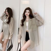 Women Summer Long Sleeve Blazer Stylish Lapel Neck OL Blazers Female Solid Thin Jackets Outwear Casual Thin Chiffon Suit A306