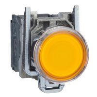 XB4BW35B5  :  สวิตซ์ปุ่มกดมีไฟ แบบ LED, Ø22mm, แบบโลหะ, สีเหลือง, 1NO+1NO, 24VAC/DC - Schneider Electric - Illuminated Push Buttons by pik2pak.com