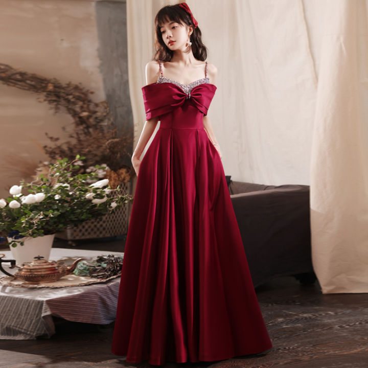 EAGLELY Luxury Red Wedding Gown For Women Dinner Party Evening Dress ...