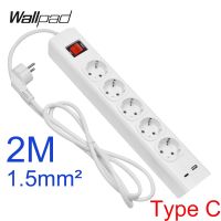 ✼ Eu Socket With TypeC Usb Power Strip 220 250v 16a 2m Length Plastic 5 Ports Charging Outlet Se6403 Genuine Overload Protection