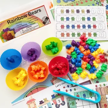 Moulty Counting Bears with Stacking Cups Montessori Educational Sorting  Rainbow Toys For 3 Year Old Boys