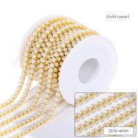 10 YardsRoll SS6 SS8 SS12 Pearl Claw Chain Golden Silver Chain Clothes Beads Hiqh Quality Cup Rhinestone Crystals