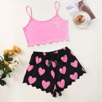 【jw】▲■❦  Pink Print for Pyjama Sets 2 Piece Pijama Suits Shorts Sleepwear Outfit